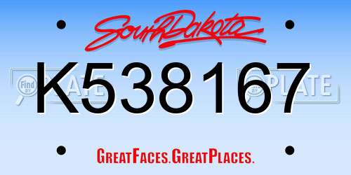 K538167 South Dakota License Plate