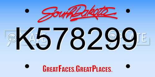 K578299 South Dakota License Plate