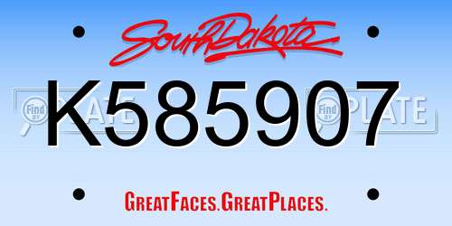 K585907 South Dakota License Plate