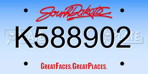 K588902 South Dakota License Plate