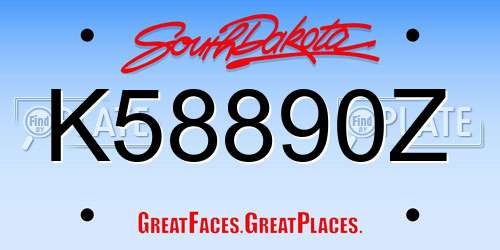 K58890Z South Dakota License Plate