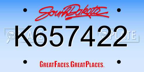 K657422 South Dakota License Plate