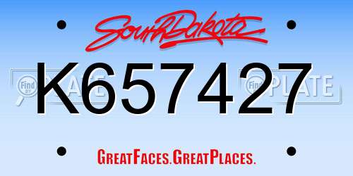 K657427 South Dakota License Plate