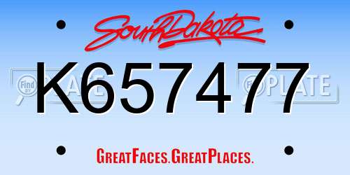 K657477 South Dakota License Plate