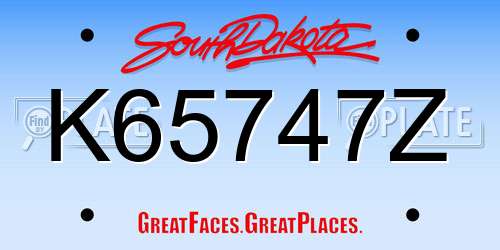 K65747Z South Dakota License Plate