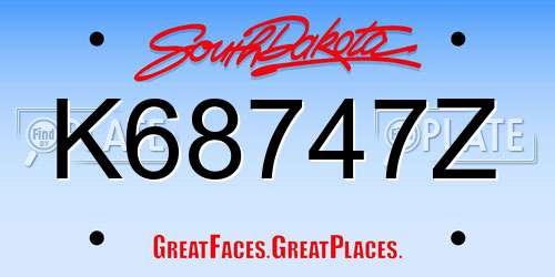 K68747Z South Dakota License Plate