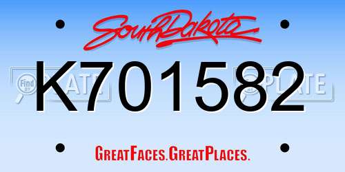 K701582 South Dakota License Plate