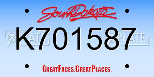 K701587 South Dakota License Plate