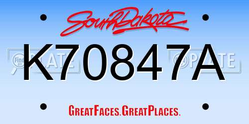 K70847A South Dakota License Plate