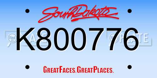 K800776 South Dakota License Plate