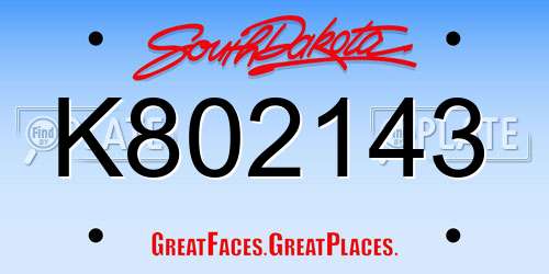 K802143 South Dakota License Plate