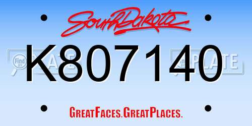K807140 South Dakota License Plate
