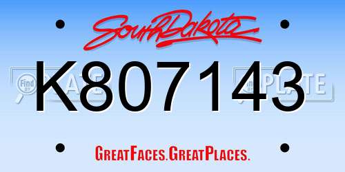 K807143 South Dakota License Plate