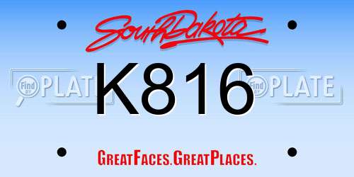K816 South Dakota License Plate