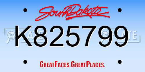 K825799 South Dakota License Plate