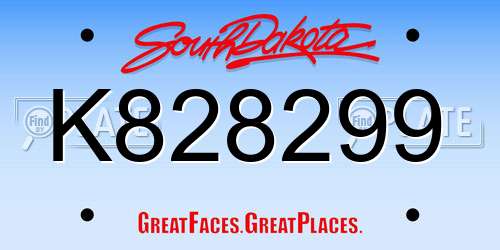 K828299 South Dakota License Plate