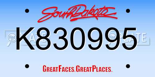 K830995 South Dakota License Plate