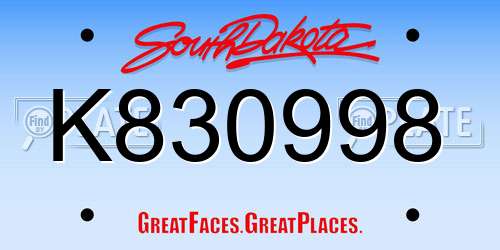 K830998 South Dakota License Plate