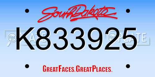 K833925 South Dakota License Plate
