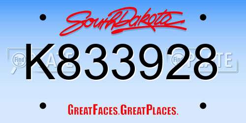 K833928 South Dakota License Plate