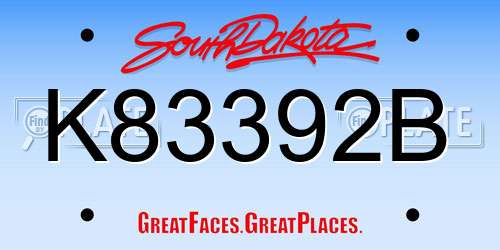 K83392B South Dakota License Plate