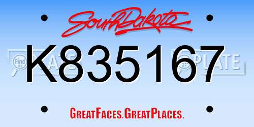 K835167 South Dakota License Plate
