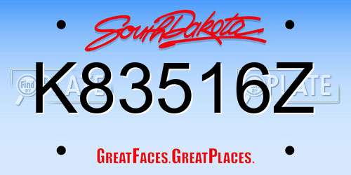 K83516Z South Dakota License Plate