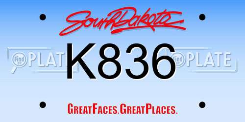 K836 South Dakota License Plate