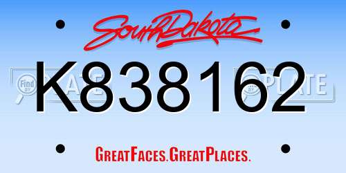 K838162 South Dakota License Plate