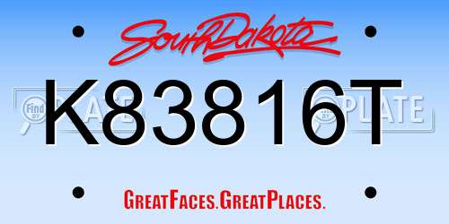 K83816T South Dakota License Plate