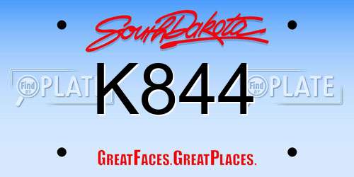 K844 South Dakota License Plate