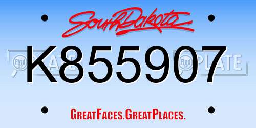 K855907 South Dakota License Plate