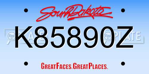 K85890Z South Dakota License Plate