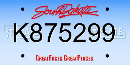 K875299 South Dakota License Plate