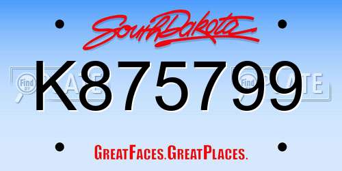 K875799 South Dakota License Plate