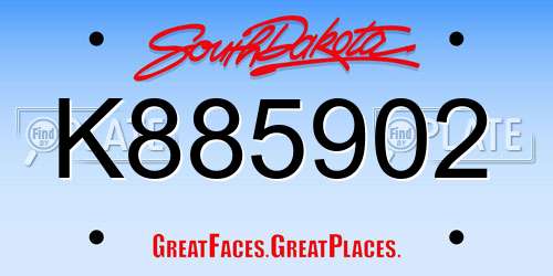 K885902 South Dakota License Plate