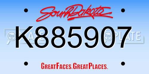 K885907 South Dakota License Plate