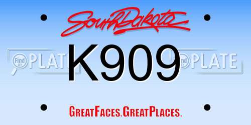 K909 South Dakota License Plate
