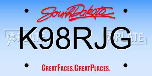 K98RJG South Dakota License Plate