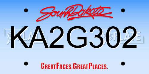 KA2G302 South Dakota License Plate