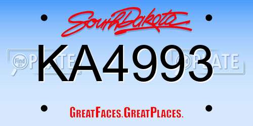 KA4993 South Dakota License Plate