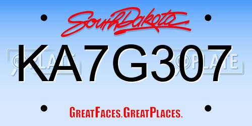 KA7G307 South Dakota License Plate