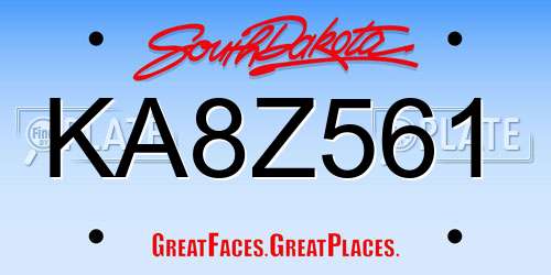 KA8Z561 South Dakota License Plate