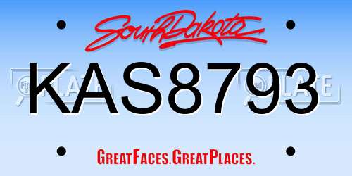KAS8793 South Dakota License Plate