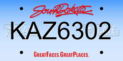KAZ6302 South Dakota License Plate