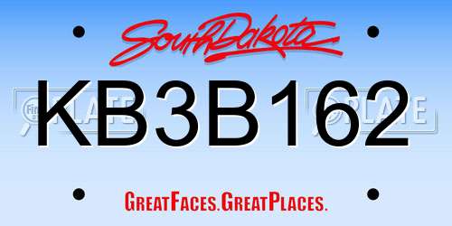 KB3B162 South Dakota License Plate