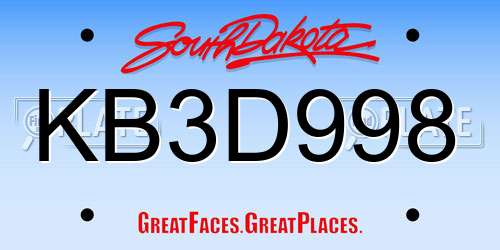 KB3D998 South Dakota License Plate