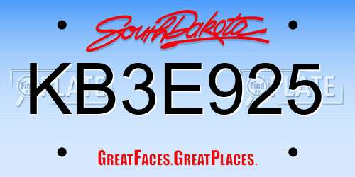 KB3E925 South Dakota License Plate