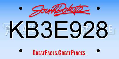 KB3E928 South Dakota License Plate