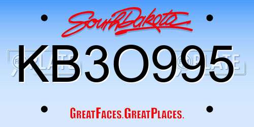 KB3O995 South Dakota License Plate